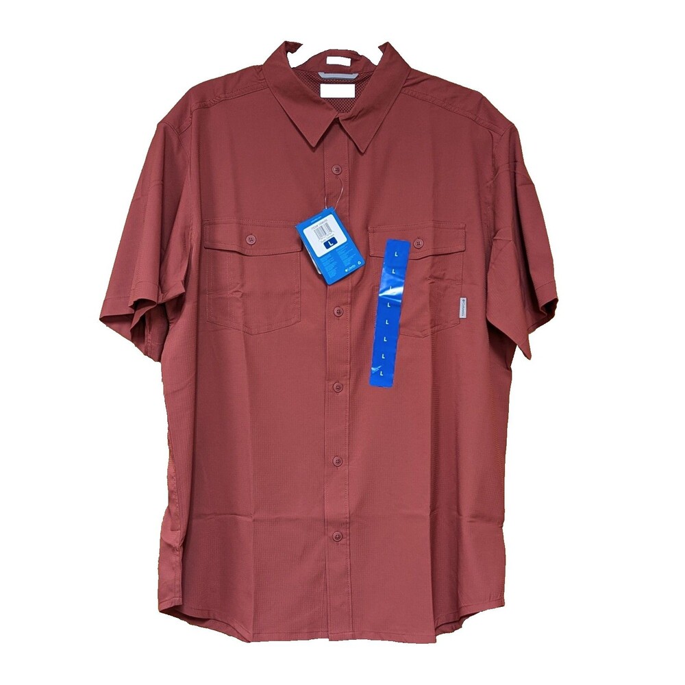 Columbia Men’s L 40 UPF Omni-Shade Omni-Wick Fishing Shirt Dusty Crimson